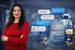 Consultora Sonia Boost analizando métricas de IA conversacional para ventas